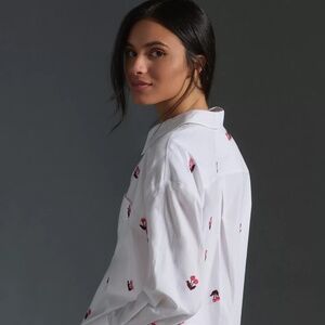 ANTHROPOLOGIE The Bennet Buttondown Shirt by Maeve: Embroidered Edition